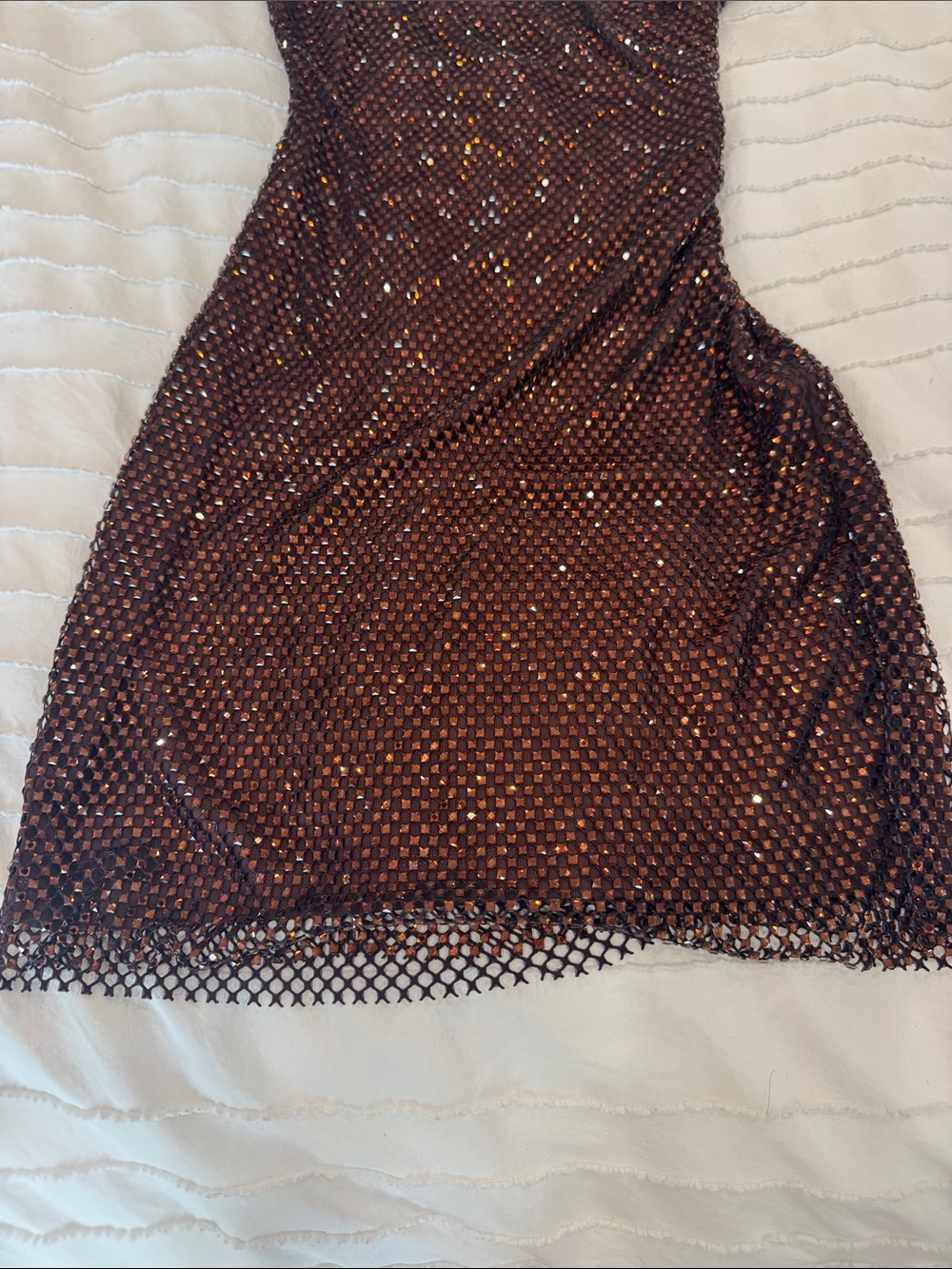 Brown Sequin Mesh Mini Dress with Square Neck - Picture 4 of 7
